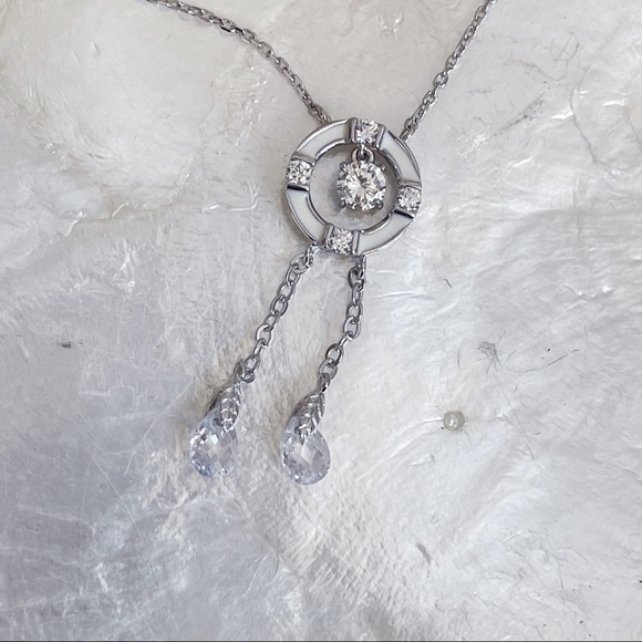 Silver Tone April Faux Diamond White Enamel Pendant Sparkly Girls Necklace NWOT - Picture 15 of 16